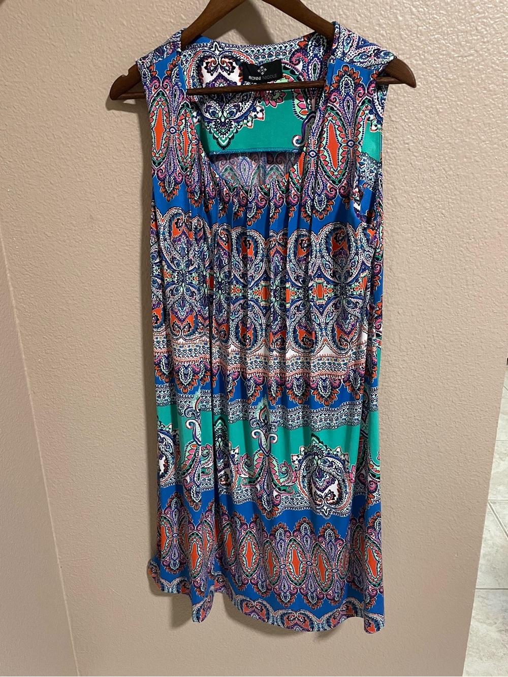 Ronni Nicole Paisley Dress in Teal, Royal Blue & Orange